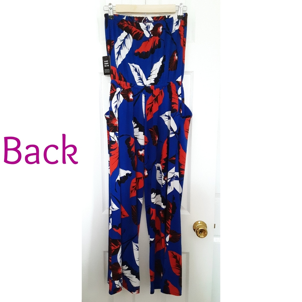 NWT Express Blue Print Strapless Culotte Jumpsuit - Picture 3 of 8
